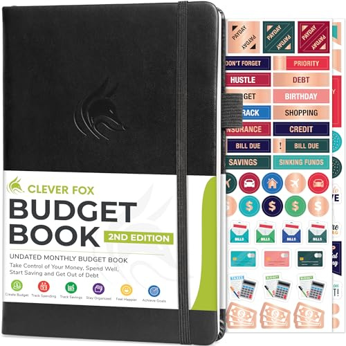 Clever Fox Budget Book 2.0 – Financial Planner & Expense Tracker Notebook. Monthly Budgeting Money Organizer. Compact, 13.5x19cm (Black)