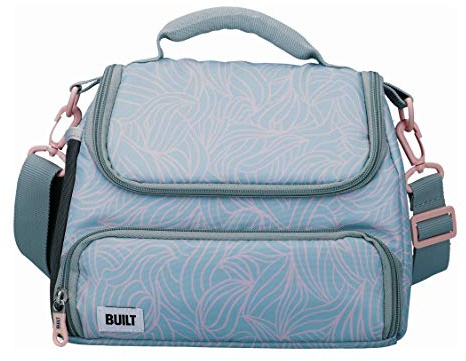 BUILT Insulated Lunch Bag with 'The Mindful' Design, Polyester, Grey/Pale Pink, 18.5 x 27 x 21 cm
