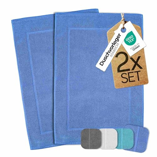 etérea Carli Duschvorleger Frottee Baumwolle schnelltrocknend 50x80 cm Blau | 2er Set · Schnelltrocknend · Saugstark & weich · 850 g/m² · 100% Baumwolle · 60°C waschbar · OEKO-TEX Made in Green