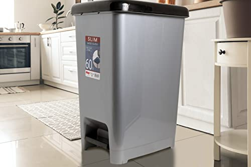 VR7 Bin with Lids for Kitchens 60 Litre Capacity 60L with pedal and lid, Plastic (PP) BPA-free