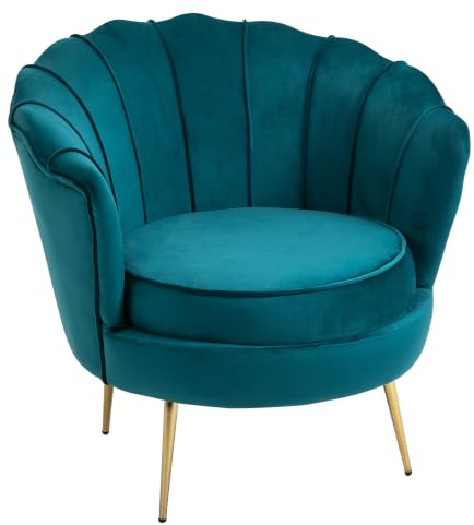 HOMCOM Poltrona Design Vintage in Velluto Rétro 79x77x77cm, Verde Petrolio | Poltroncina Rétro da Camera, Soggiorno o Ufficio