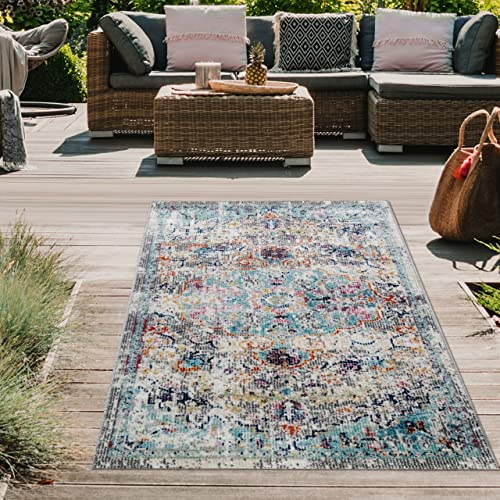 Teppich-Traum In- & Outdoor Orientteppich Vintage Mehrfarbig 80x150 cm | Pflegeleicht, schmutzabweisend, farbecht, strapazierfähig und robust, für Balkon, Terrasse, Garten, Pavillon und Flur
