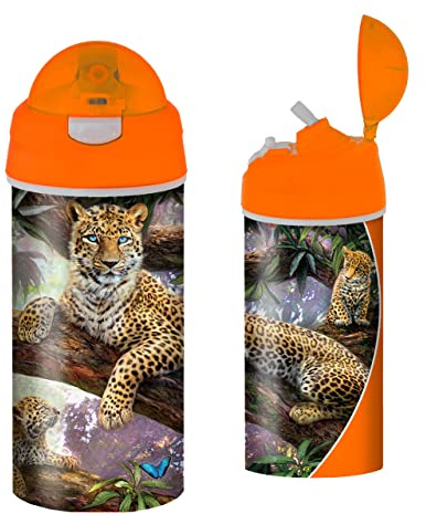 3D LiveLife Gourde - Deluxebase trädtoppar. 3D-kattplastflaska med sugrör. Barnvattenflaska 600 ml originalillustrationer av den berömda konstnären Jan Patrik Kra