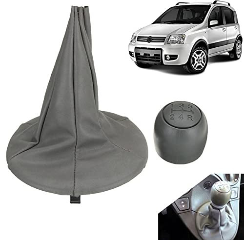 Car Passion Cuffia Leva Cambio Manuale + Pomello Colore Grigio + Anello Ghiera di Ritenzione Compatibile con Fiat Panda 2003-2012 Seconda serie (169) 5 Marce Cambio Manuale Set Completo Ricambio Auto