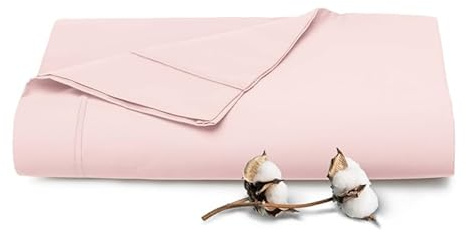 Pizuna Sabana encimera Cama 210 Algodon Rosa Claro,Tejido Satinado de Lujo 100% algodón de Fibra Larga de 400 Hilos Sabana encimera Cama 210 cm (Lámina Plana Rosa Claro - 1 Pieza)