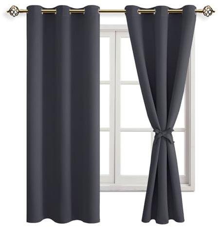 JIUZHEN Blickdicht Vorhänge mit Ösen Verdunkelungsvorhänge H160 x B106 cm | 2er Set Dunkelgrau Gardinen Schlafzimmer Vorhang Gegen Kälte und Hitze Thermovorhang mit Raffhalter, Sichtschutz, UV-Schutz