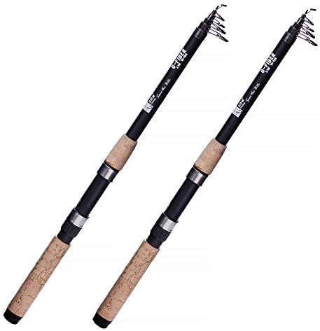 Zite Fishing Teleskop-Angelruten Set | 2 Stück Spinnrute 2,40m | Forellen-Rute mit Korkgriff | Auch für Einsteiger & Kinder | Fiberglas-Blank