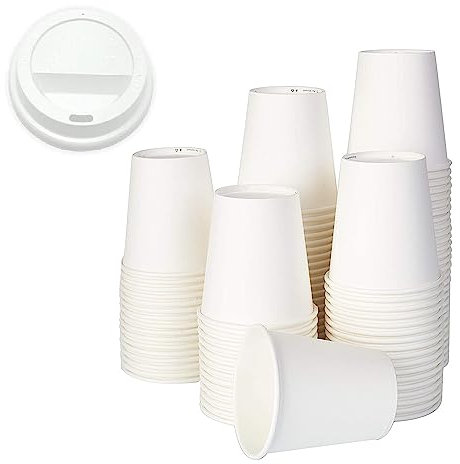 Vasos De Papel Biodegradables Compostables Ecológicos Desechables para Agua Bebidas Calientes y fría (500 ud. de 200 ml + 500 tapas)