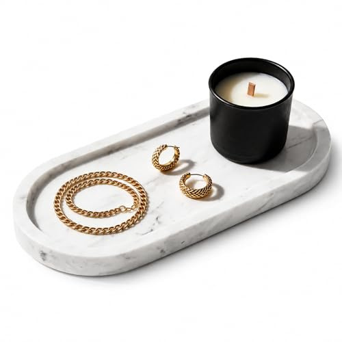 WORHE Badezimmertablett, Marmor Schminktisch Tablett Organizer Deko Oval | Schmucktablett Schmuckaufbewahrung, Geeignet für Badezimmer, Küche, Aufbewahrung und Dekoration zu Hause(BH101)