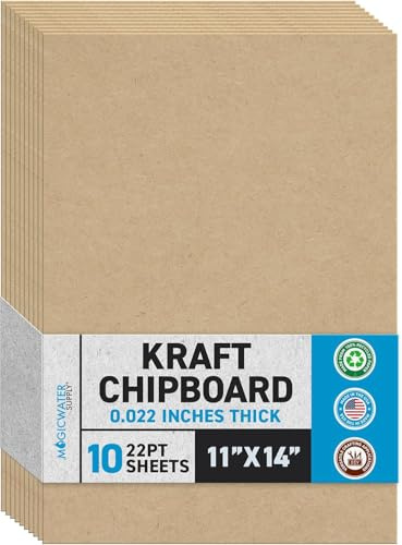 10 Chipboard Sheets 11 x 14 inch - 22pt (Point) Light Weight Brown Kraft Cardboard for Scrapbooking & Picture Frame Backing (.022 Caliper Thick) Paper Board | MagicWater Supply