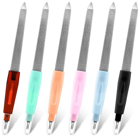 6 Pack Professional Nail Files, 2 in 1 Double-Ended Sword Nail Files Double Sided Sapphire Grit Nail File Metal Fingernail Files Multifunction Finger Nail Filers Nail Tools for Natural Nails