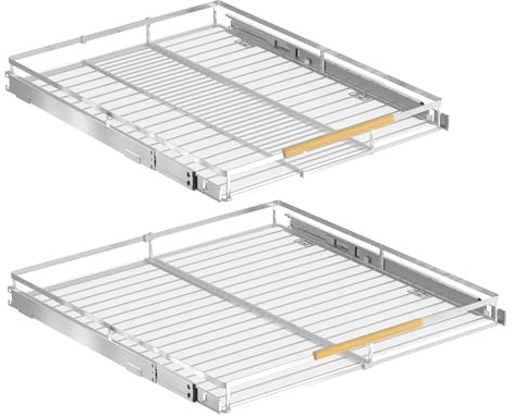 SANNO Verbrauchbare Ausziehbare Schrank-Organisator Schwere unten Montierte gleitende Schrankregal für Küche Speisekammer, Chrom, 2Packungen