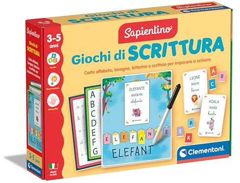 Clementoni Sapientino Montessori - Giochi di Scrittura, Gioco Educativo Bambini 3-5 Anni, Lavagnette Riscrivibili e Flashcards per Imparare a Scrivere, Made in Italy, Lingua Italiana, 16874