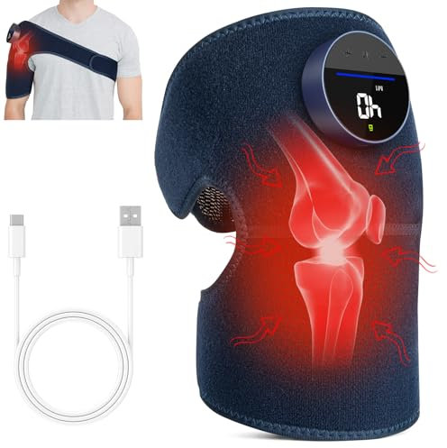 Knee Massager, Heated Knee Pads with Vibration Massage, Knee Pads with Invisible Inner Pocket, 5000mAh Large Capacity Battery and LED Touch Screen, Shoulder, Elbow and Knee Heaters, Single - Blue