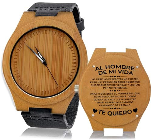 Reloj hombre de madera con grabado personalizado, regalo al hombre de mi vida para Marido o Novio, Cumpleaños o Navidad, reloj de pulsera con dedicatoria (Legno01, Al Hombre de mi Vida, 01Legno)