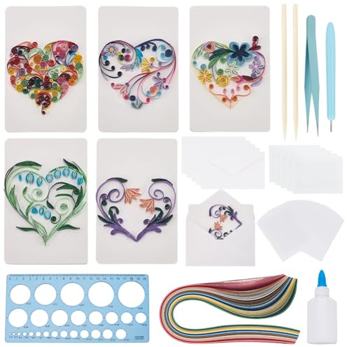 WEBEEDY 20 Set Papier Quilling Kit Für Erwachsene Anfänger DIY Herz Quilling Grußkarten Machen Kit Mit Anleitung DIY Einzigartige Karten Für Geburtstag Neujahr Das Erntedankfest Valentinstag