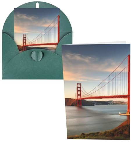LZQPOEAS Grußkarten mit Umschlägen, halbgefaltet, blanko, Golden Gate Bridge, Grußkarten, Dankeskarten, Happy Birthday Karten, Notizkarten für Abschlussfeier, Urlaub, Hochzeit, Einladungen, 10,2 x