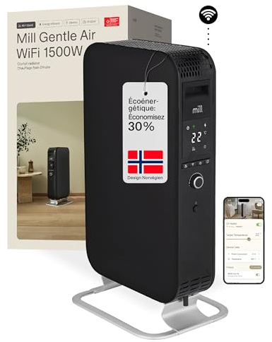 Mill Radiateur Bain d’Huile WIFI 1500W - Radiateur Connecté WIFI avec App, pour 18–22m², Radiateur Électrique Noir Silencieux, à Économie d’Énergie et Sécurisé, Design Norvégien