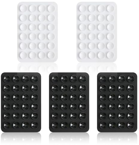 5PCS Silicone Suction Mount,Non Slip Suction Cup Mount,Hands-Free Accessories Holder for Selfies and Videos,Silicon Adhesive Phone Stand Sticky (Black, Pure White)