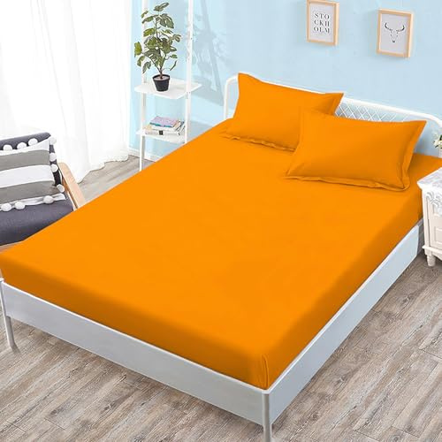 FANSU Microfibra Lenzuolo con Angoli, Colore Solido Lenzuola Letto, Elasticizzato Lenzuolo sotto Morbida, Tasca Extra Profonda 30 cm Protezioni per Materassi (Arancione Chiaro,120x200cm)