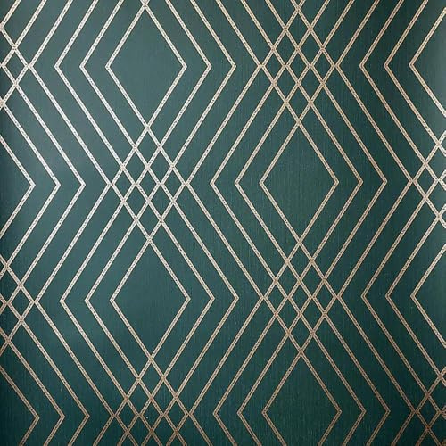 Shard Trellis Emerald Green Wallpaper - Metallic Effect Geometric Modern Trendy Stylish Feature Wall