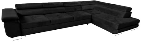 COMFORTINO FURNITURE Ecksofa mit Schlaffunktion PASTI XL L-Form, Sofa Couch mit Bettkasten, Couch Eckcouch, Schlafsofa für Wohnzimmer Couch mit Schlaffunktion (Dunkelgrau, Ottomane Rechts)