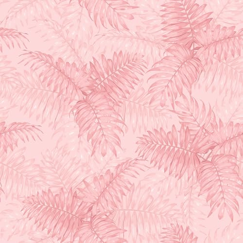 VEELIKE Tapete Blätter Rosa Palmenblätter Mustertapete Fototapete Selbstklebende Tapete Mädchenzimmer Schlafzimmer Blumentapete Vintage Wand Dekoration Badezimmer Flur Möbelfolie 44.5cm × 300cm