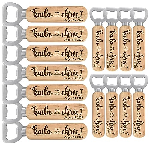 Cadeaux de mariage personnalisés pour invités, décapsuleurs en bois avec nom et date de mariage personnalisés, lot de 15, 20, 30, 40, 50, 60, 70, 80, 90, 100