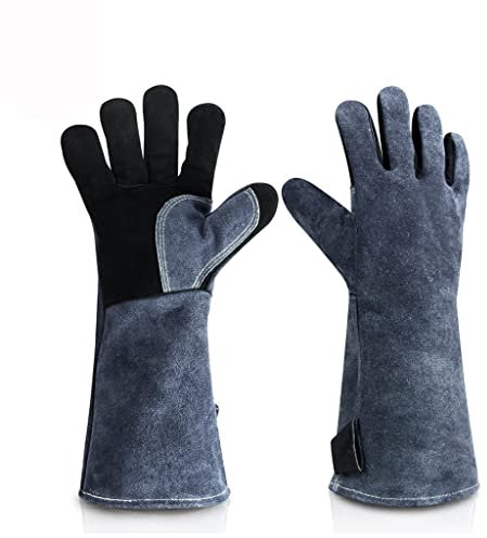 GYBBHia Guantes De Barbacoa Cuero Resistentes Al Calor 932 °F, Guantes Barbacoa, Guante Soldador, Soldadura Parrilla
