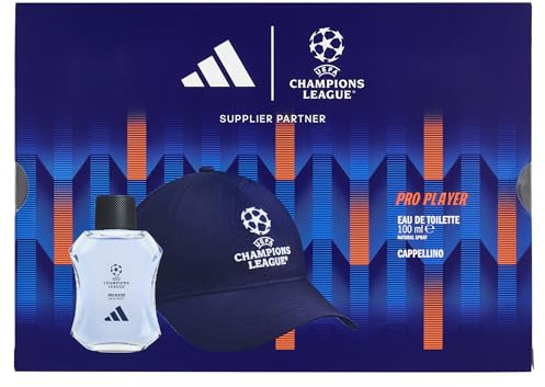 adidas, Cofanetto Regalo UEFA Champions League Pro Player, Eau de Toilette 100 ml e Cappellino Champions League Blu con Visiera