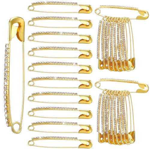 Classicseali 30pcs Safety Pins Gold, Gold Safety Pins,2.16Inch Rhinestone Golds Safetys Pin for Clothes Dress Pants Skirt Crafts Dressing Accessories