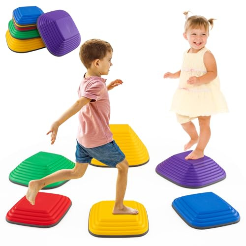 COSTWAY Balanciersteine für Kinder, Stapelsteine rutschfest, Flusssteine für Indoor & Outdoor, Stepping Stones bis 80 kg Belastbar, Trittsteine, Sensorisches Spielzeug ab 3 Jahren