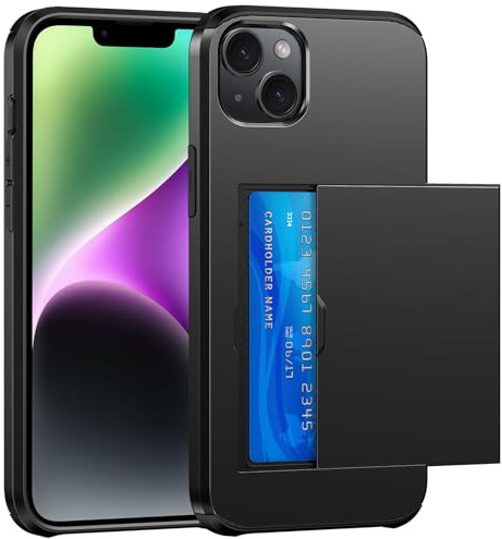 SZSSZSM Coque Portefeuille pour iPhone 14 avec Porte Carte Fente Caché, Housse Protection Antichoc Double Couche, Étui pour iPhone 14 (6,1 Pouces), Noir