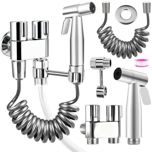wiipara Edelstahl Bidet Handbrause für Toilette mit Dual-Modus (Jet/Sanft Sprayer), WC Dusche Hand Bidet Set mit Doppelsteuerventil, Schlauch, Wandhalterung für G1/2 Anschluss, Einfache Montage
