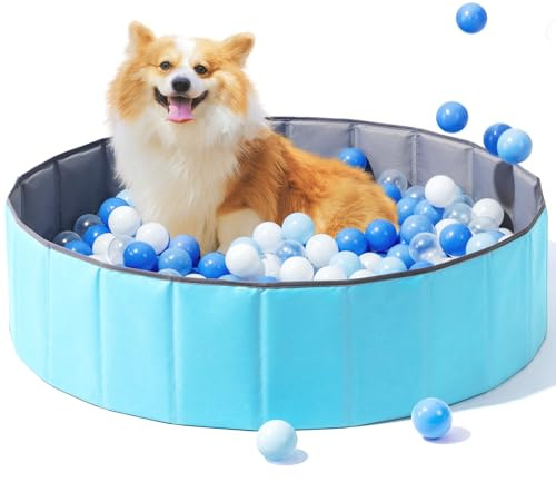 Hikiddy Foldable Ball Pit for Dogs, 31.5 Inch Ball Pits for Babies Toddlers Round, Kiddie Baby Playpen Ball Pool, Idea Toy Gift for Babies-Balls NOT Included (Light Blue)