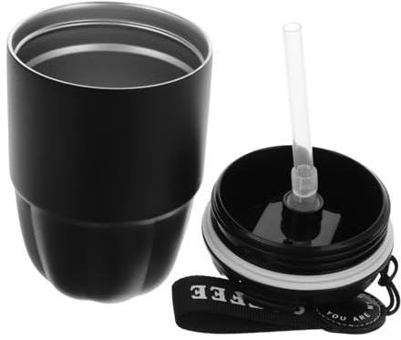 Mikinona Tazza Termica Isolata da Viaggio Acciaio Inossidabile con Cannuccia e Liscio Bicchiere Sottovuoto Antiperdita per Nero per Escursioni e Nic