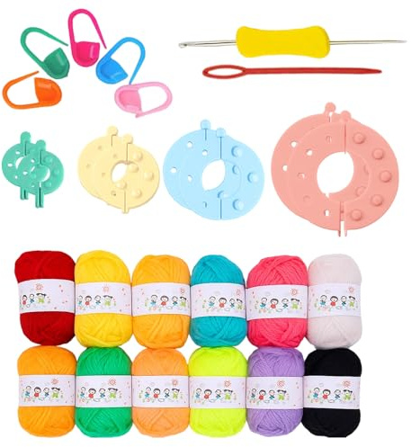 HcvGcm Pompom Maker, Bommel Maker, Pom Pom Kit, 27-teiliges Set Mit Garn, Häkelnadeln Und Zubehör, Ideal Für DIY-Projekte, Mützen Und Dekoration