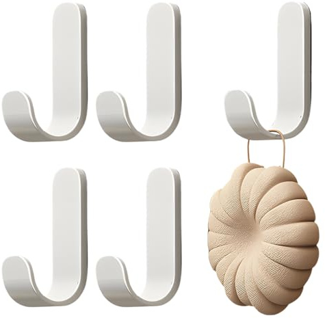 ZORVYN 5 Ganchos Adhesivos Resistentes Extra Fuertes para Pared, Ganchos Adhesivos Pequeños para Baño, Sala, Oficina y Cocina, Colgadores Sin Taladro para Llaves y Toallas