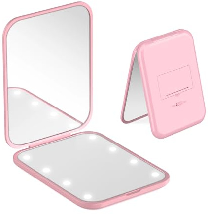 elzle Miroir de Poche, Miroir Compact LED Grossissant 1X/3X avec Biatterie éternelle, Pportable, Miroir de Maquillage Voyage Pliable pour Sac à Main, Voyage et Usage Quotidien, Idéal pour Offrir