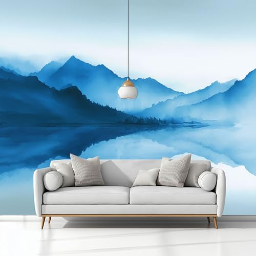 Générique Papier Peint Panoramique Peinture À L'Encre Montagne Bleu, 3D Papier Peint Intissé 350x245 cm Photo Poster Grand Mural Pour Salon Chambre Enfant Chambre Décoration Murale