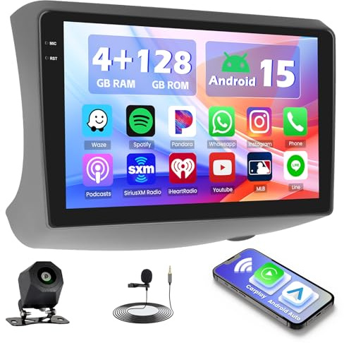 Hikity 4+128G Autoradio para Toyota Vitz XP10 Yaris Square Echo 1999-2005 | 9 Incell Pantalla Radio con CarPlay Android Auto Android 15 Bluetooth Navegación GPS WIFI EQ FM/RDS USB Split-Screen