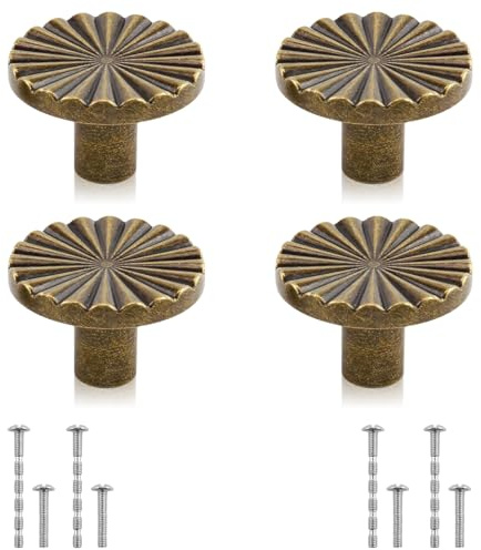 SCDZY 4Pack Cabinet Knobs, Antique Brass Cabinet Handles with Screws | Cupboard Door Knobs Drawer Handle Pulls Dresser Wardrobe Knob Set for Cupboard Dresser