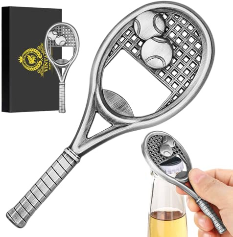 Tennis Racket Bottle Opener, Funny Beer Gift for Men Women, Great Gifts for Tennis Coach, Novelty Bar Tools for Sports Fans, Silver Metal Opener with Box, Tennis Accessories Gifts
