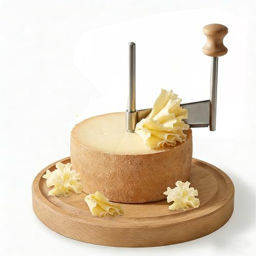 Girolle Cheese Curler Wheel - Stainless Steel Shaver with Wood Base for 5.9 Diameter Cheese Wheels | Create Floral Rosettes for Tête de Moine, Girolle & Chocolate