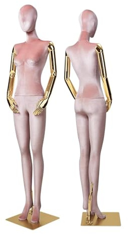 asdchZen Manichini per Vendita al Dettaglio A Figura Intera, Busto in Velluto E Braccia Elettroplaccate, Girevoli E Staccabili, per Vetrine di Negozi di Abbigliamento, Rosa