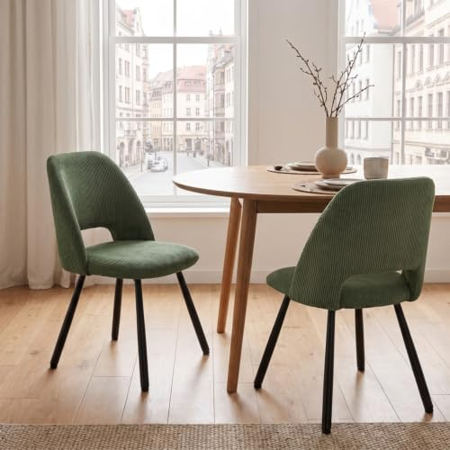 WAFTING 2er-Set 360° Drehbare Gepolsterte Esszimmerstühle mit Metallbeinen | Moderne Küchenstühle mit Durchbrochener Rückenlehne, Geeignet für Esszimmer, Schlafzimmer und Wohnzimmer, Grün