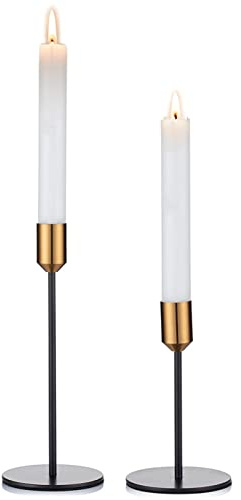 Nuptio Black Candle Holders for Candlesticks: Taper Candle Holder Gold, Vintage Candles Stick Stand Table Centrepiece Decorations for Wedding Birthday Party Christmas Halloween Dining Room, 2 Pieces
