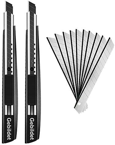 Gebildet 2pcs Taglierine Professionali de Metallo Corpo, 9mm Taglierina a Scomparsa Auto-lock, con 10pcs Lame in Acciaio Inossidabile, Coltello Multiuso Utilizzate per Cuoio, Fabbriche, Magazzini