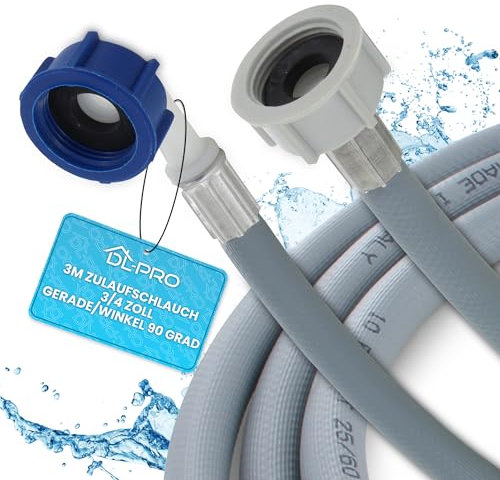 DL-pro Manguera de entrada de agua de 3 m, 3/4 pulgadas, recta/ángulo de 90 grados, para lavadora y lavavajillas