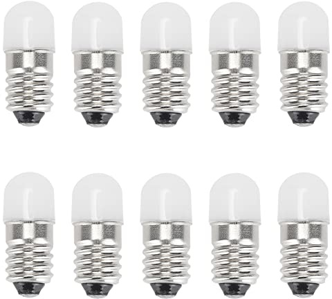 GutReise E10 LED Leuchtmittel 6 V Warmweiß, 10 Stück AC/DC E10 Miniatur-Schraub-LED-Lampen 0,5 W, 65 lm (6 V, Warmweiß)